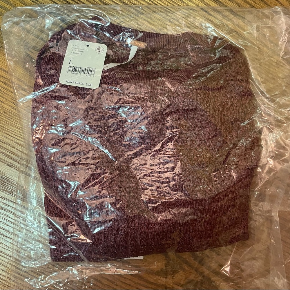 NWT Free People H2O Crew Pullover in Raw Garnet - size L - Picture 5 of 8